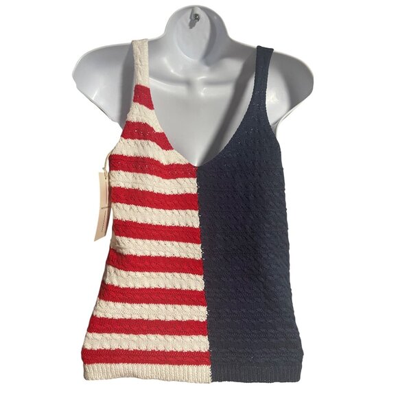 Moon & Madison Womens Patriotic Knit Cropped Tank USA Flag Design Size Small - Picture 2 of 7